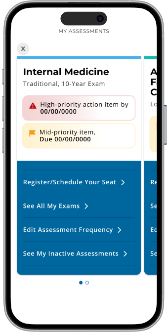 screenshot of ABIM app on assessments screen