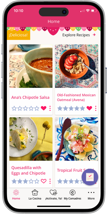 De Las Mías home screen with recipes