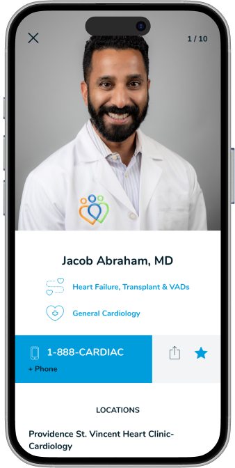 screenshot of Providence Heart Now mobile app