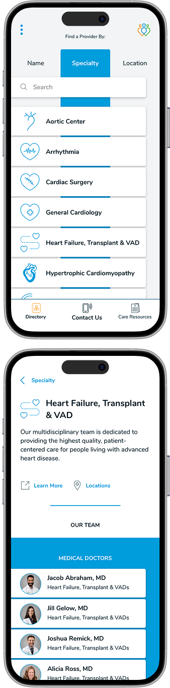 multiple screenshots of Providence Heart Now mobile app